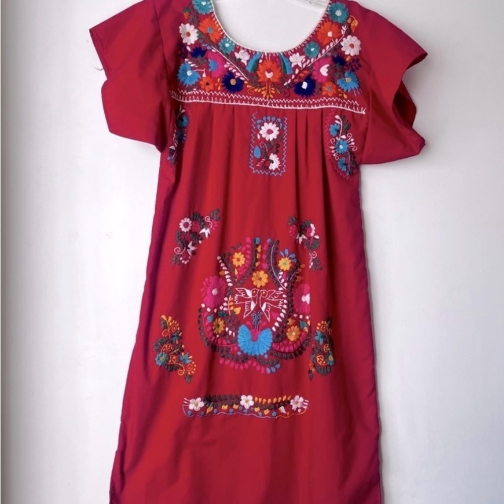 Red Ruffled Sundress with Flutter Sleeves and Scoop Neck